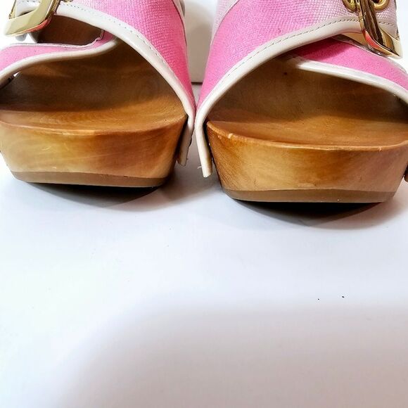 Nine West Chic 80s Inspo Studded Wooden Clog Style Sandals Size 8 Pink Ombre - Picture 3 of 10